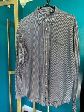 Izod Men's Blue and Pink Micro-Check Button-Down Shirt